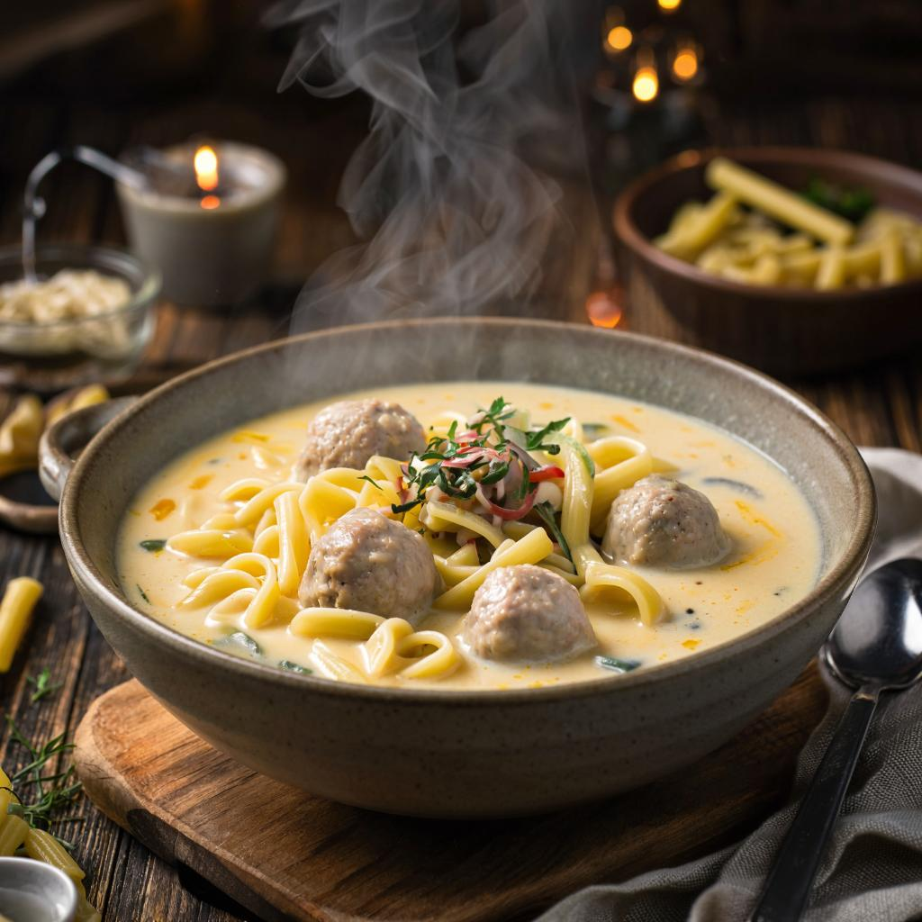 Как приготовить быстро и просто Сырный суп с лапшой и фрикадельками