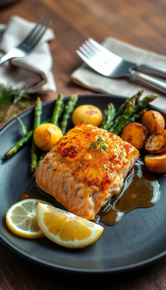 🐟 Запечённый лосось с горчично-медовой корочкой и травами 