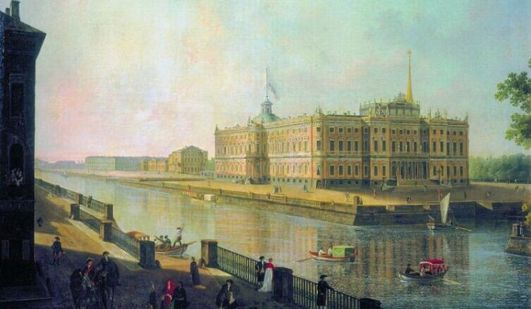     Федор Яковлевич Алексеев, «Вид на Михайловский замок в Петербурге со стороны Фонтанки», 1800 г., общественное достояние