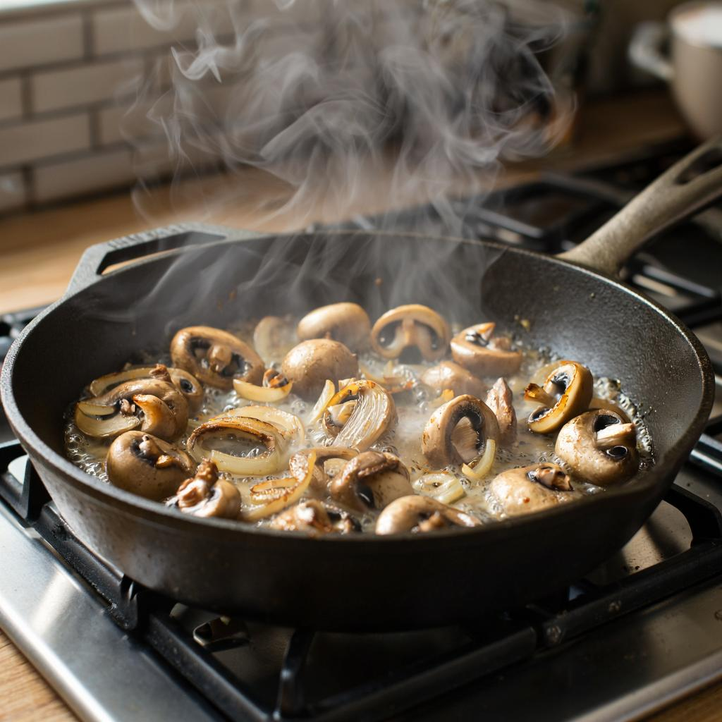 Как приготовить быстро и просто жареные грибы с луком чесноком на сковороде