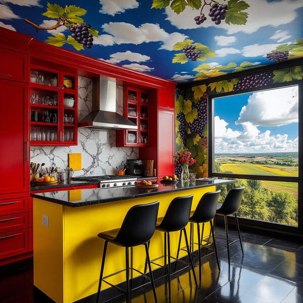 3Д фотообои с виноградом для кухни