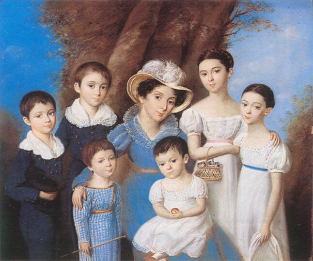 Екатерина Ивановна Новосильцева с детьми на портрете художника К. В. Барду (1830)