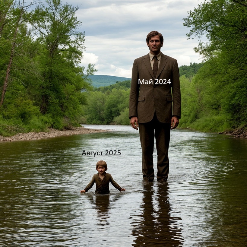 Иллюстрация "Нельзя войти в одну руку дважды" с помощью ИИ Шедеврум