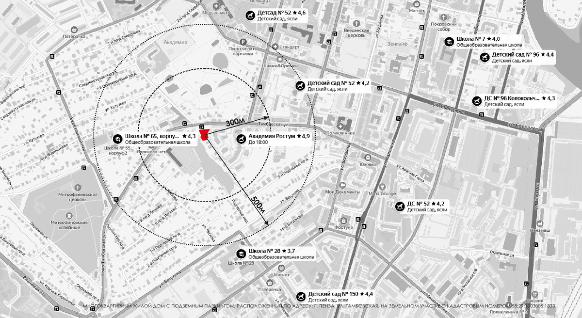 Расположение ЖК "Атмосфера" - доступеость образовательных учреждений