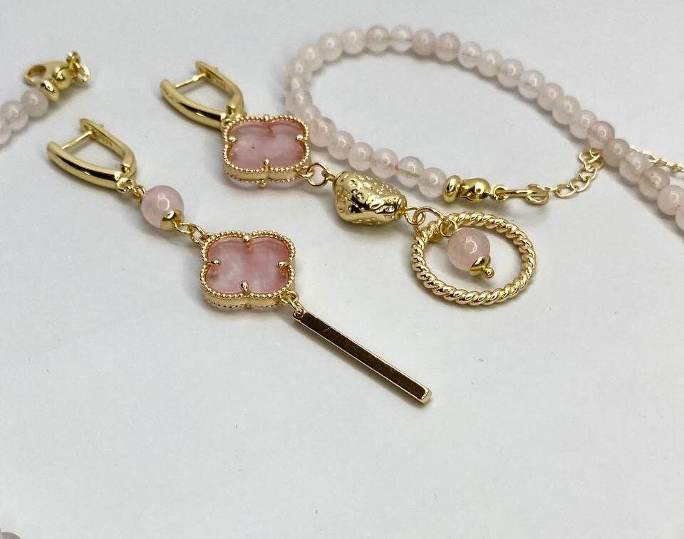 Серьги с розовым кварцем от бренда Luceria Line