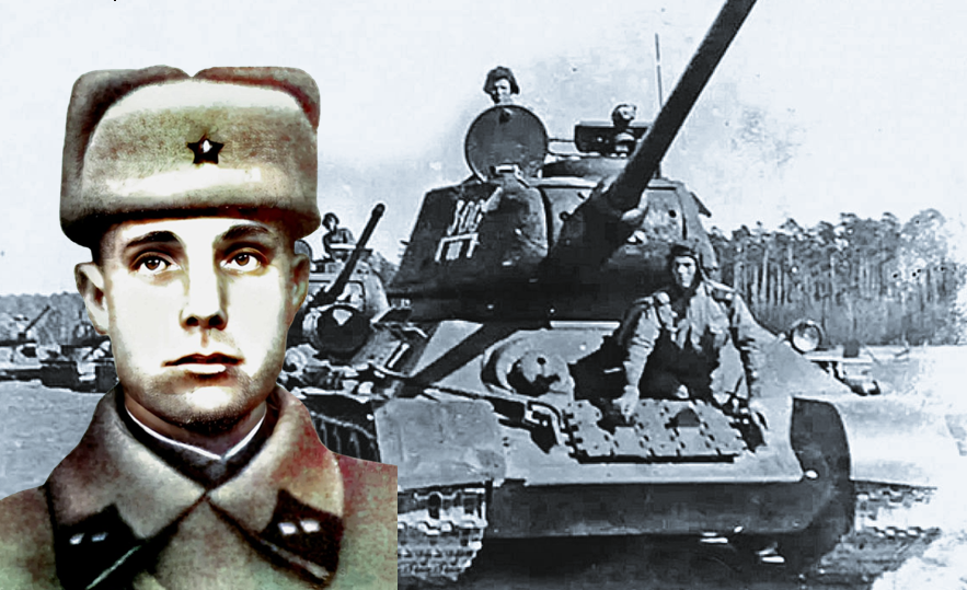 Герой повествования на фоне колонны Уральского добровольческого корпуса.