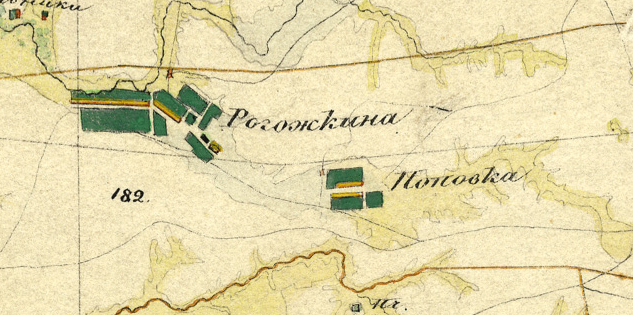 Деревни Поповка и Рогожкино на карте А.И. Менде, изданной в 1862 году