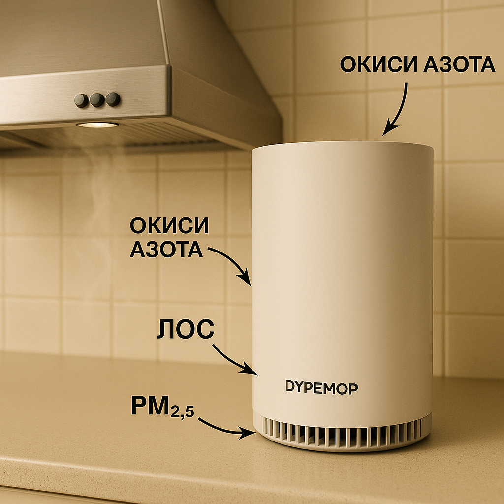 Реалистичное фото техники - профессиональная предметная съемка вытяжки и прибора DYPEMOP с  подписями о токсинах