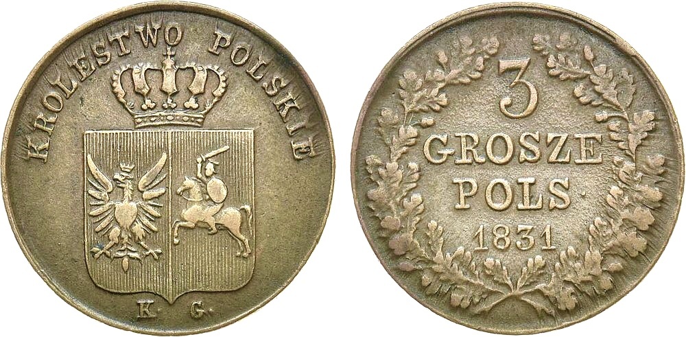 3 grosze pols 👉 KROLESTWO POLSKIE — 1831.