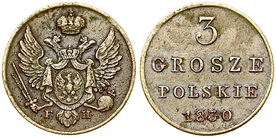 3 grosze polskie 👉 Российская империя, региональный выпуск для Польши — 1830. 