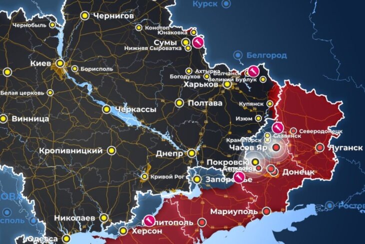     Карта линии фронта в зоне спецоперации. Источник: opermap.mash.ru.
