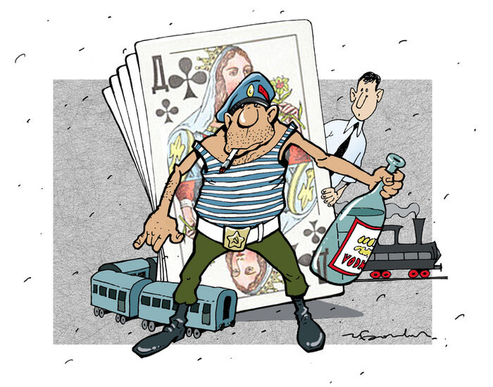 КАРИКАТУРА ОТ ХУДОЖНИКА- КАРИКАТУРИСТА ИГОРЯ ЕЛИСТРАТОВА / БОРИСЫЧ  / За ВДВ! И хрясь бутылку об голову!