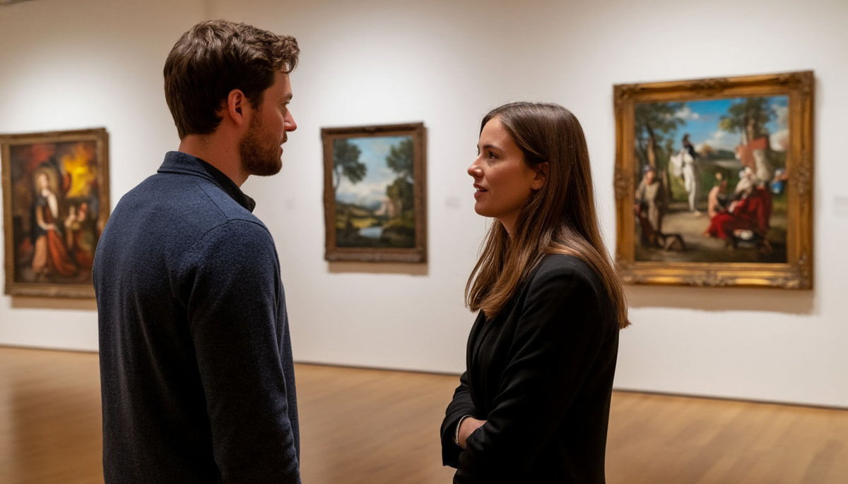 Шедеврум так видит знакомство в картинной галерее / shedevrum.ai