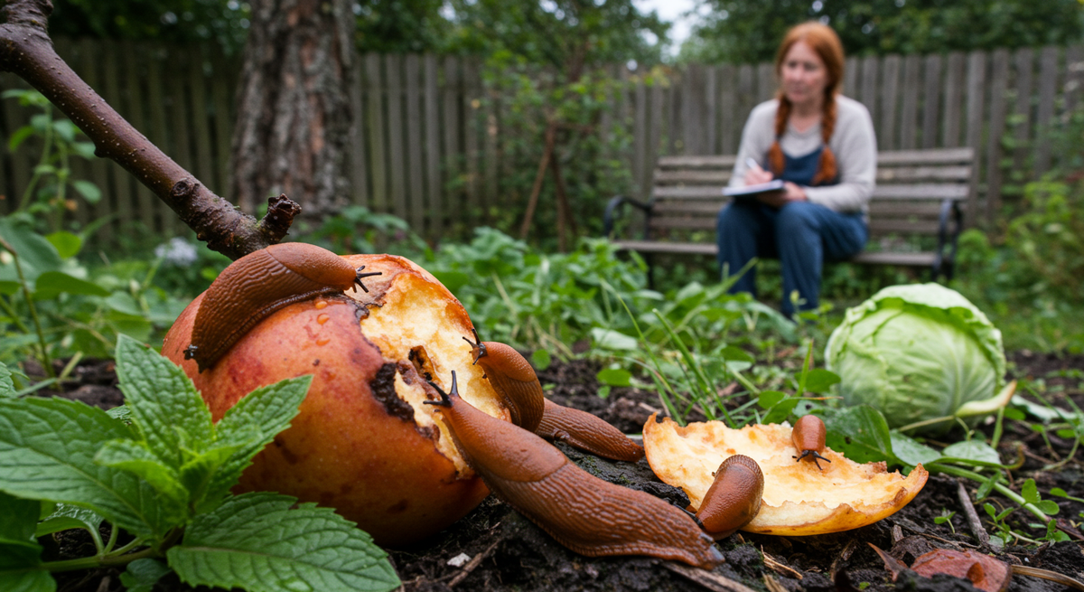Испанские слизни объедают упавшие фрукты