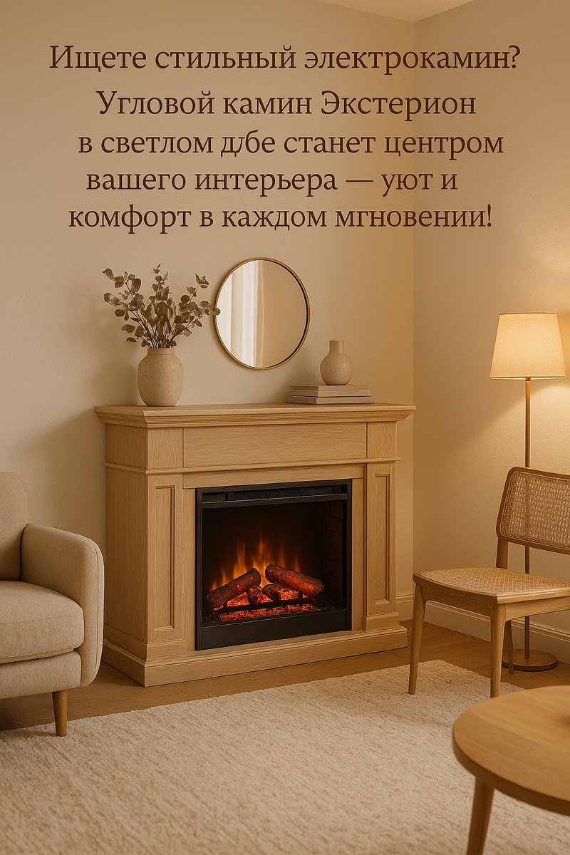   Электрокамин Экстерион светлый дуб: уютный стиль и инновации для вашего дома Kamin