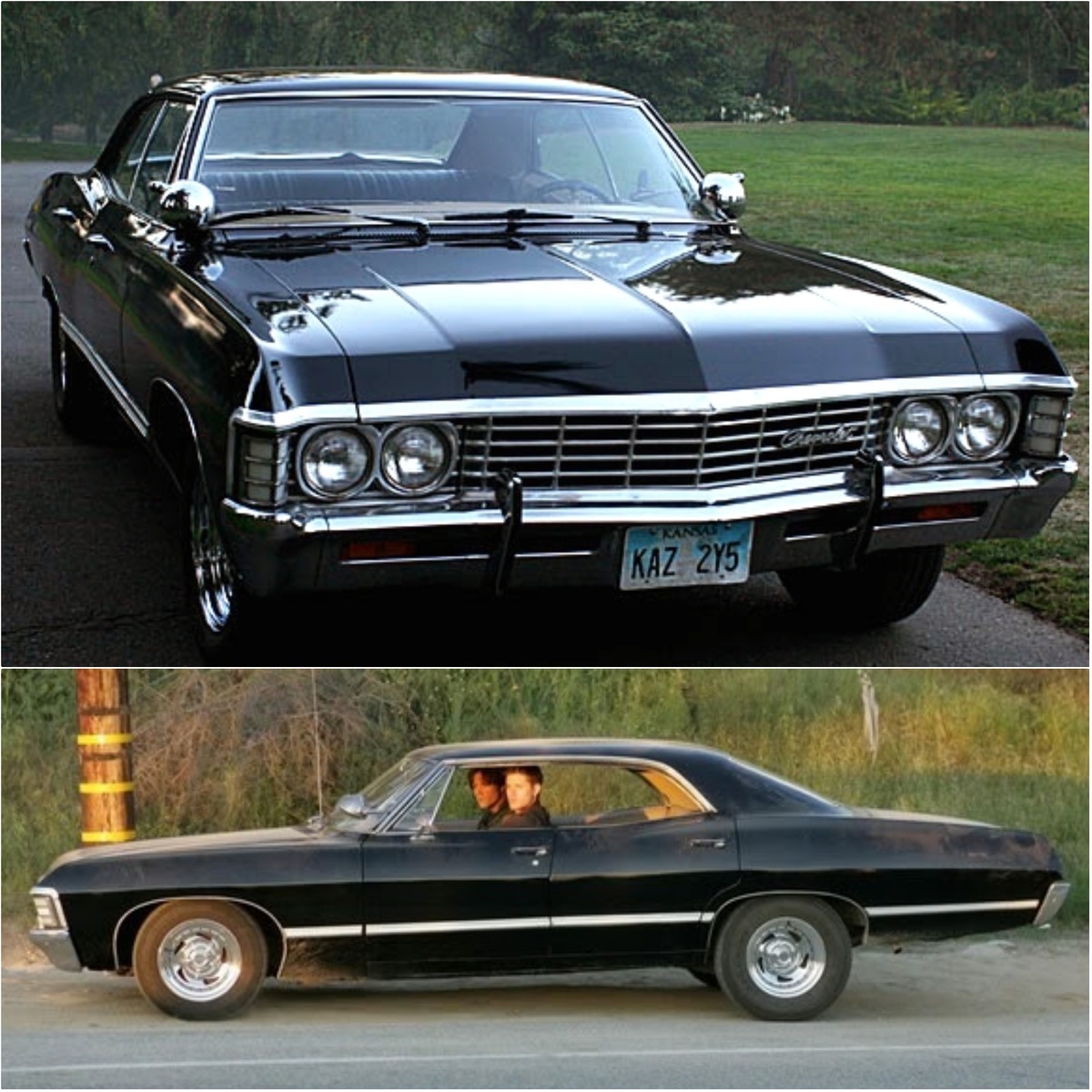 Рис. 2. Фотография реального автомобиля Chevrolet Impala 1967 и кадр из сериала «Сверхъестественное» из свободных источников