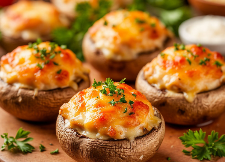 Шампиньоны, фаршированные курицей и сыром