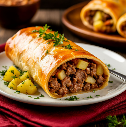 Штрудель с мясом и картошкой