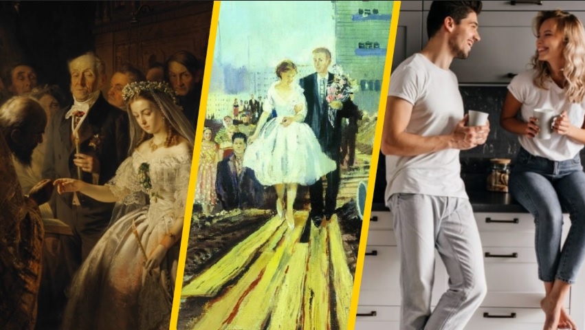 На которой из картинок брак официальный, а на которой - гражданский?