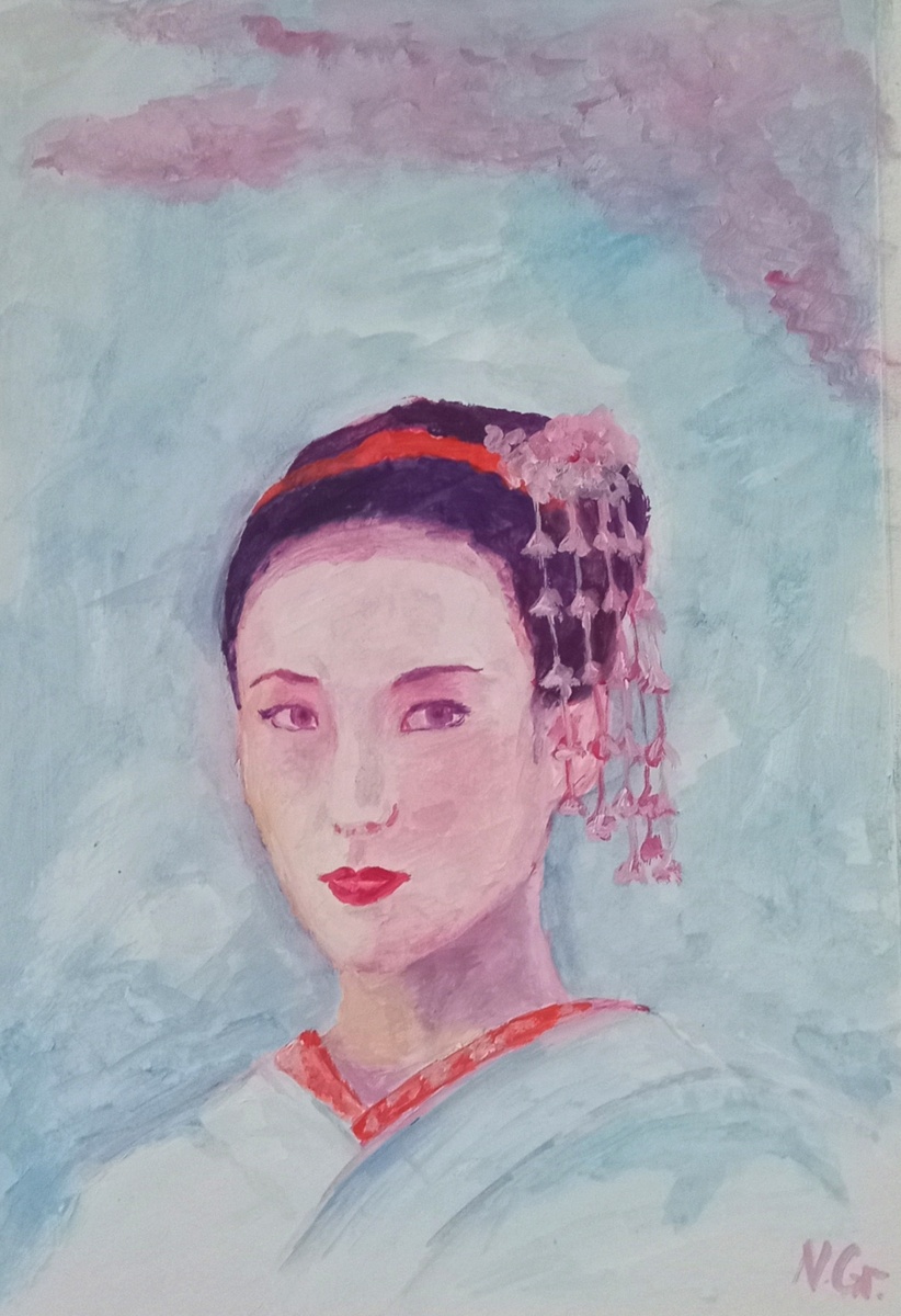 Саюри из фильма "Мемуары гейши". Картон, гуашь, формат А4. Работа автора.