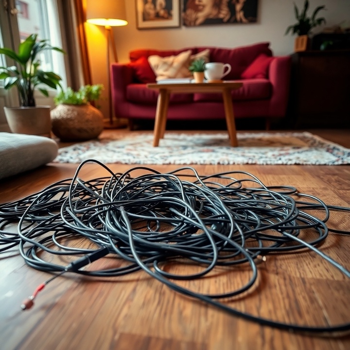     Гибкость — как у змеи: чем длиннее и тоньше провод, тем легче он изгибается и перекручивается. Достаточно положить его в сумку и пройти пару кварталов — и вот уже получился «кабельный салат». Фото сгенерировано