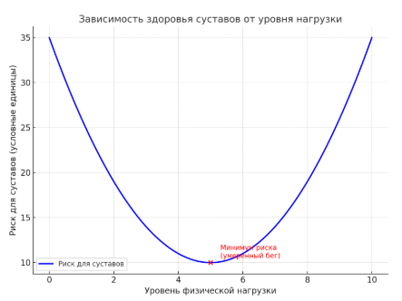 График, где видно, что минимальный риск для суставов приходится на умеренный уровень бега