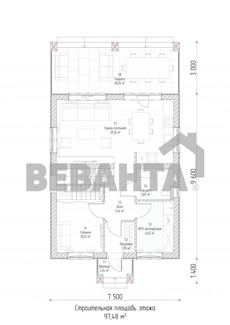 Планировка дома «Куб 110»
