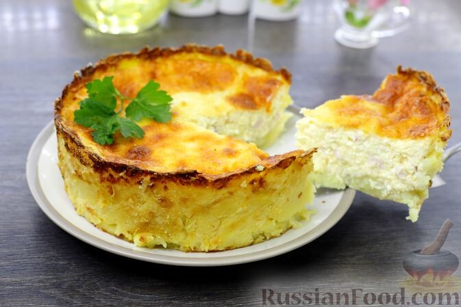 картофель, масло растительное, соль, перец чёрный молотый, сливки, сыр твёрдый, ветчина, яйца, сыр сливочный, сыр моцарелла, масло сливочное