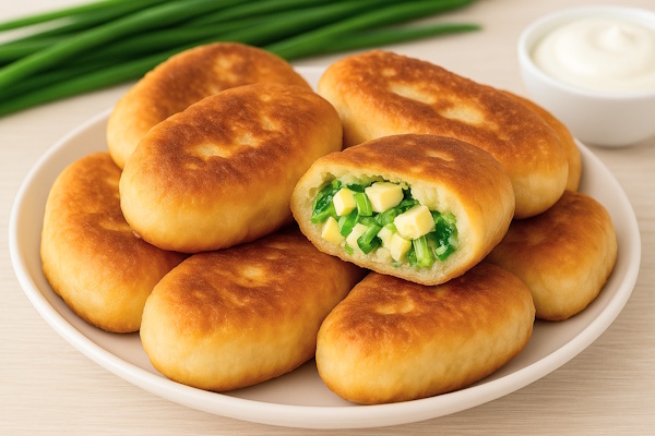 Жареные пирожки с зеленым луком и яйцом