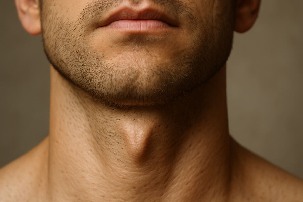    Кадык — это выступающая часть щитовидного хряща, заметная на передней части шеи