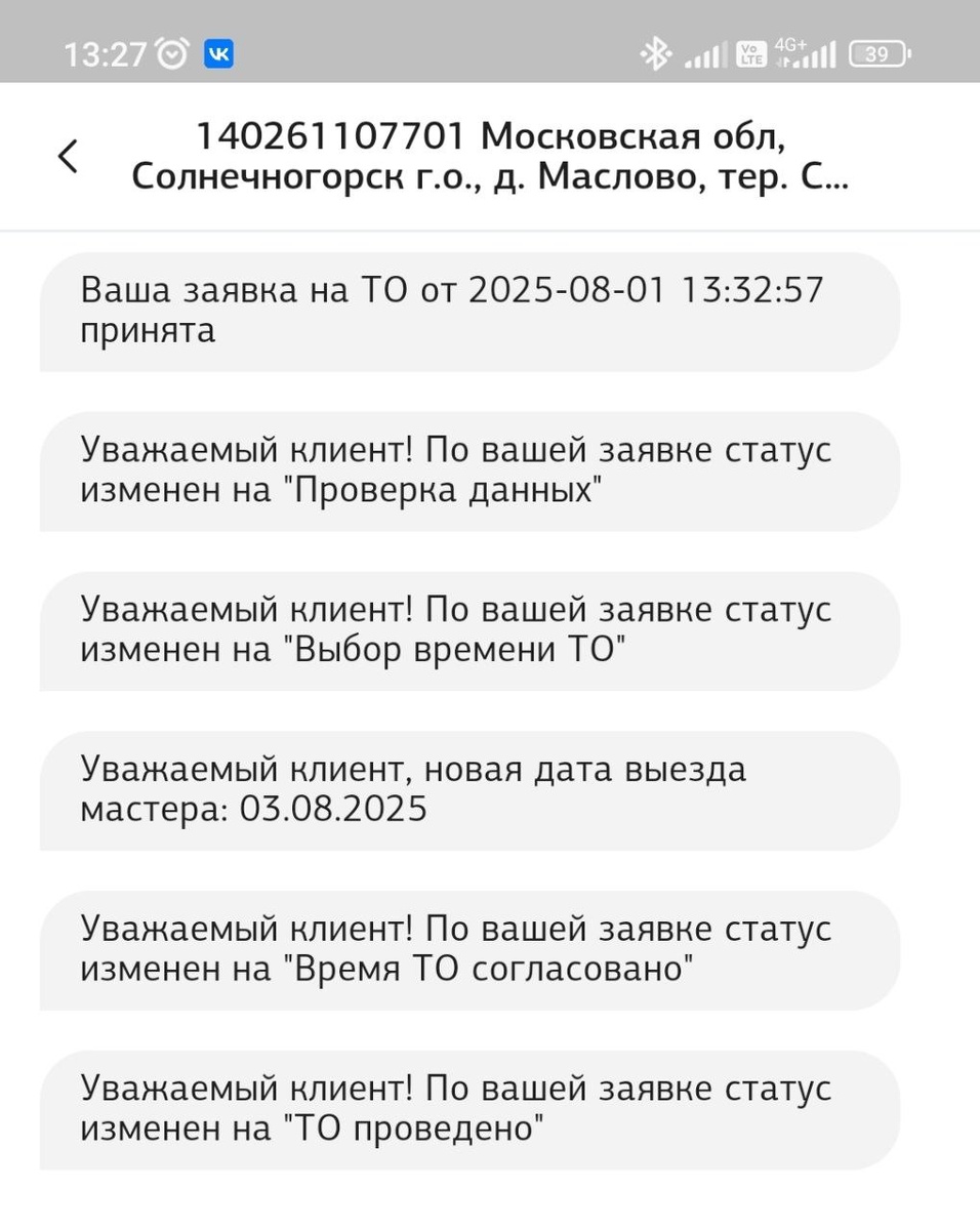 Этапы согласования заявки на обслуживание газвого оборудования