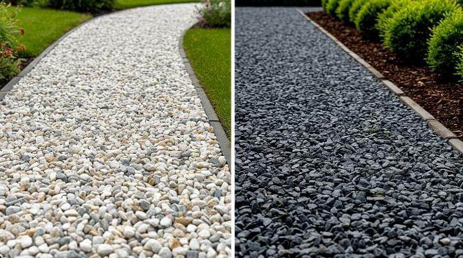 Слева - мраморный щебень, справа - гранитный