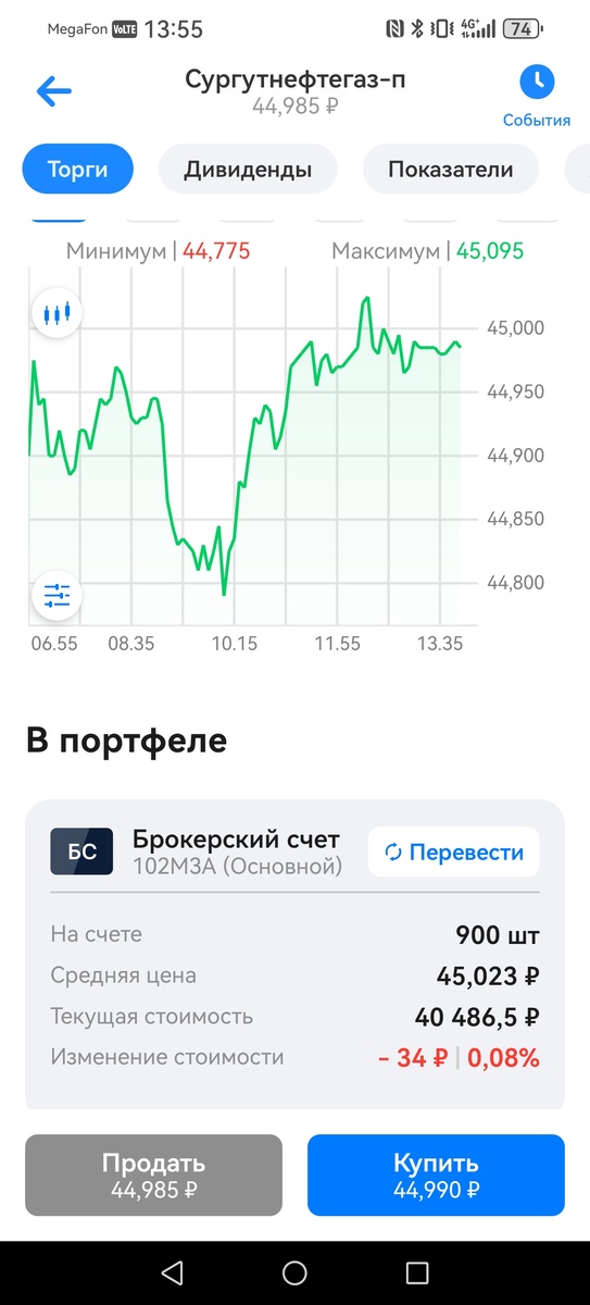 Покупка акций Сургутнефтегаз-п. 