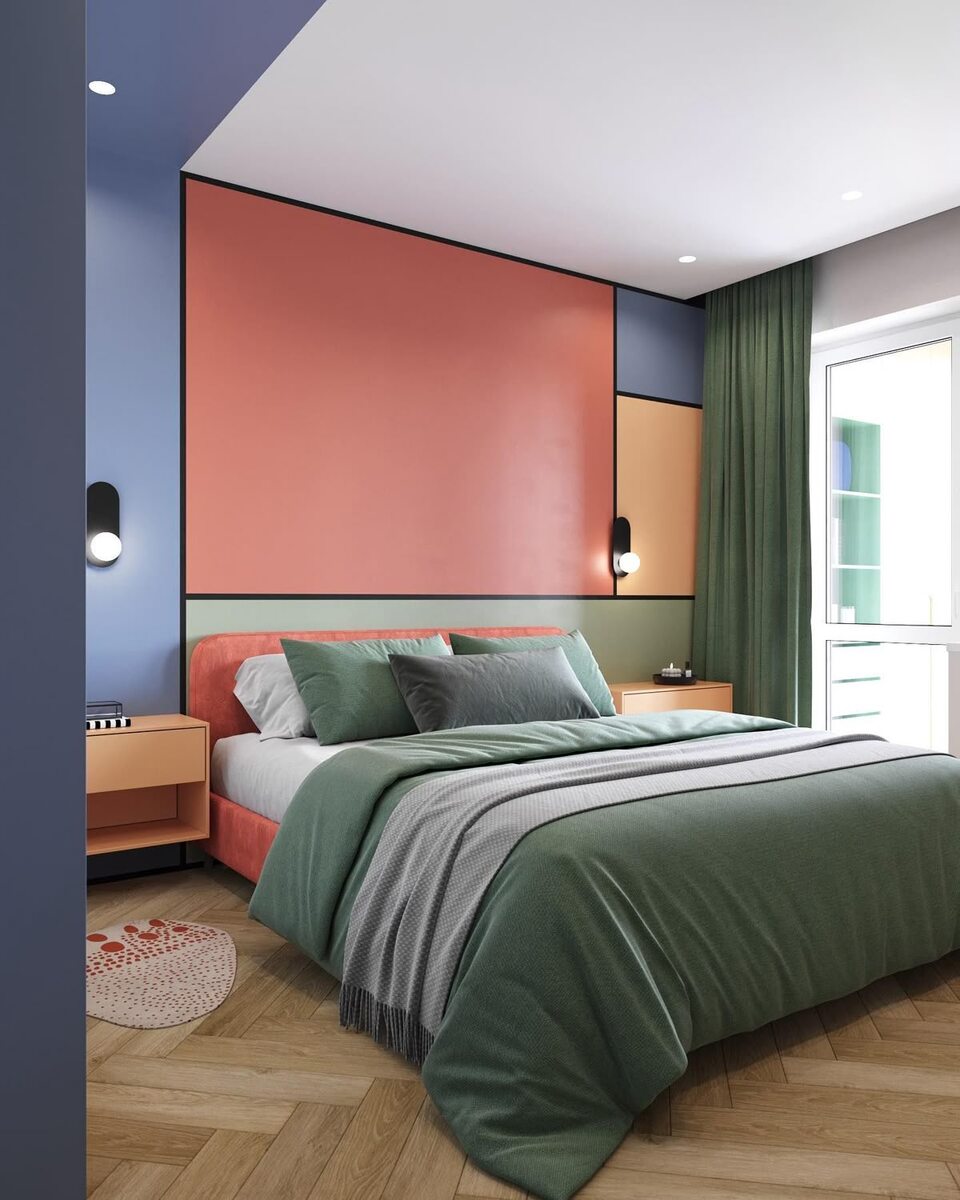 📸 [Фото взято из Pinterst: стена с переходом цвета на потолок] 