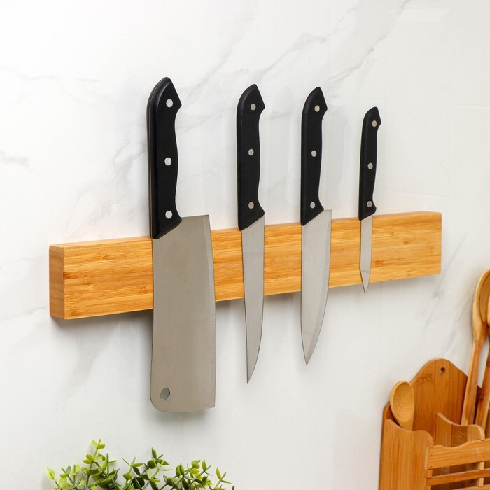 Держатель для ножей магнитный из бамбука 