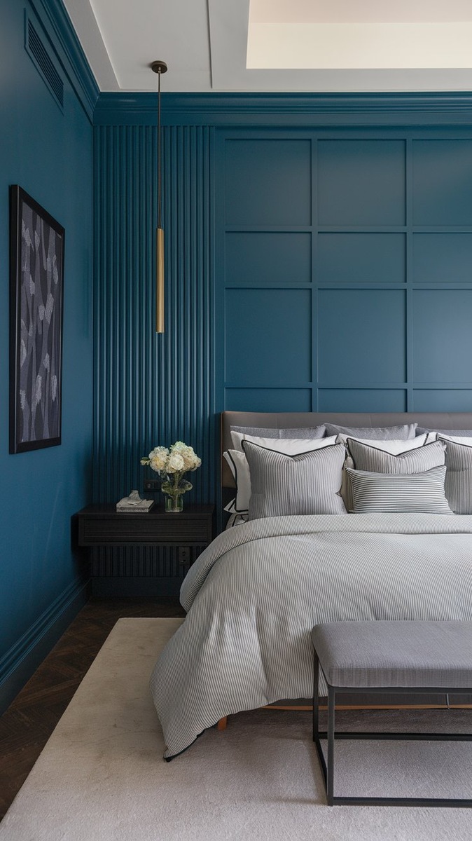 Спальня в синих тонах Дизайн интерьера. Источник Пинтерест