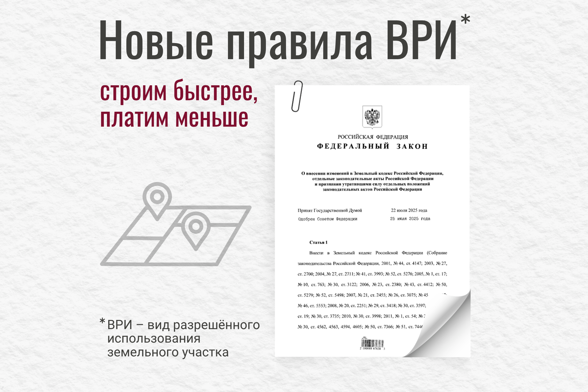 Федеральный закон № 295-ФЗ вводит новые правила изменения ВРИ: упрощение процедур, новые возможности использования, легализация фактического статуса