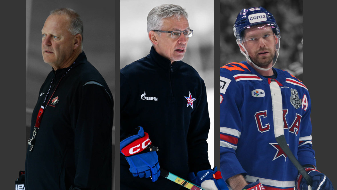    Жерар Галлан, Игорь Ларионов и Евгений Кузнецов.Global Look Press, ХК СКА