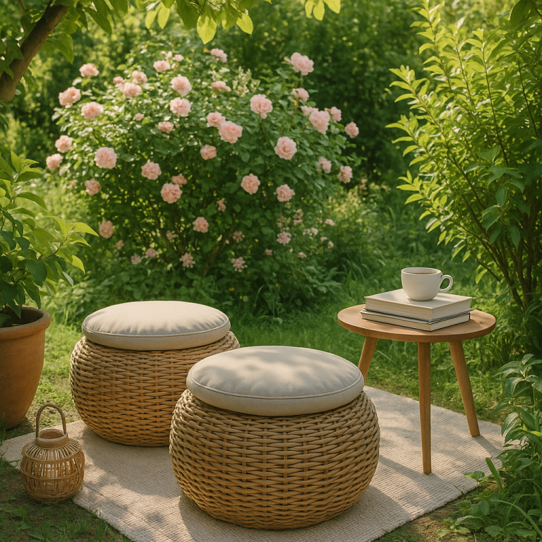    Ротанговые табуреты-поуфы: создайте уютный уголок отдыха на даче своими руками! Loza