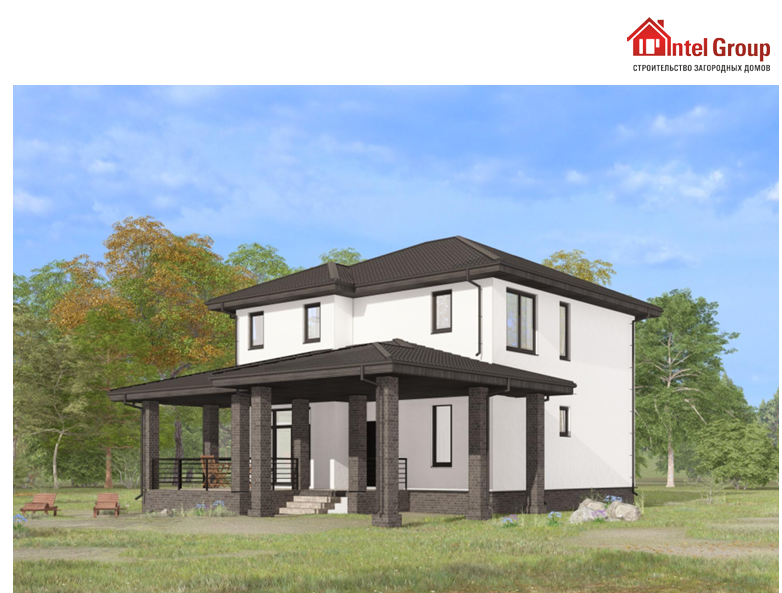 Двухэтажный дом из газобетона, площадь 136,8 м²
