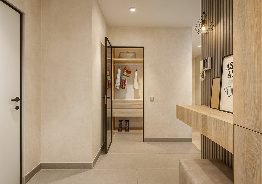 Гардеробная с зеркальной дверью, ЖК Сокол дизайн квартиры