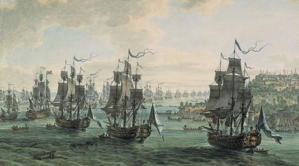 Российская эскадра под командованием Ф. Ф. Ушакова, идущая Константинопольским проливом 8 сентября 1798 года. Худ. М.М. Иванов, 1799. Государственный Русский музей, Санкт-Петербург