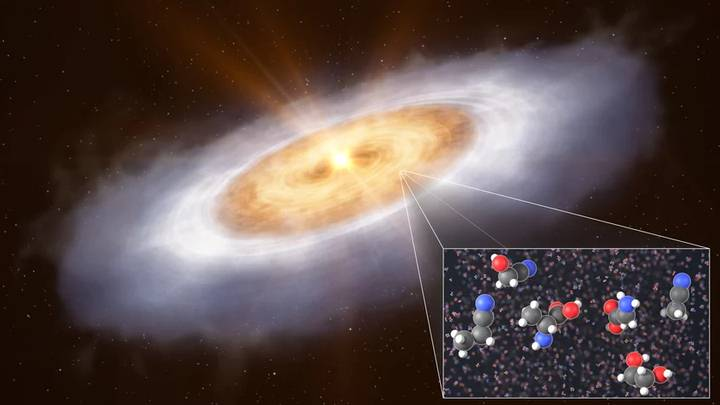 Органические молекулы в протопланетном диске. Изображение: ЭТО/Л. Кальсада/Т. Müller (MPIA/HdA).
