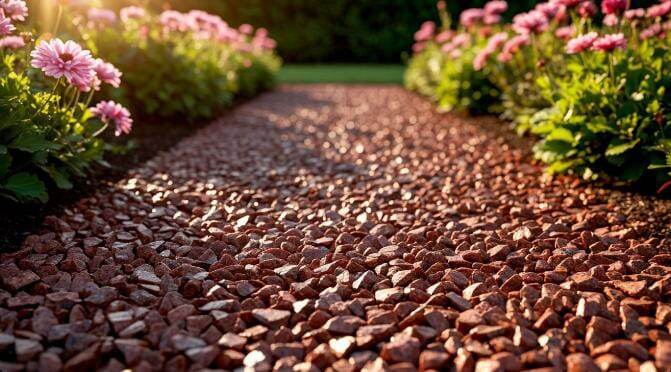 Садовая дорожка отсыпанная розовым фельзитом  20-40 мм 