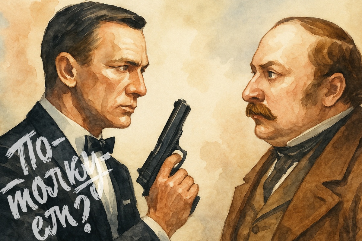 Джеймс Бонд и Чичиков стоят напротив друг друга.