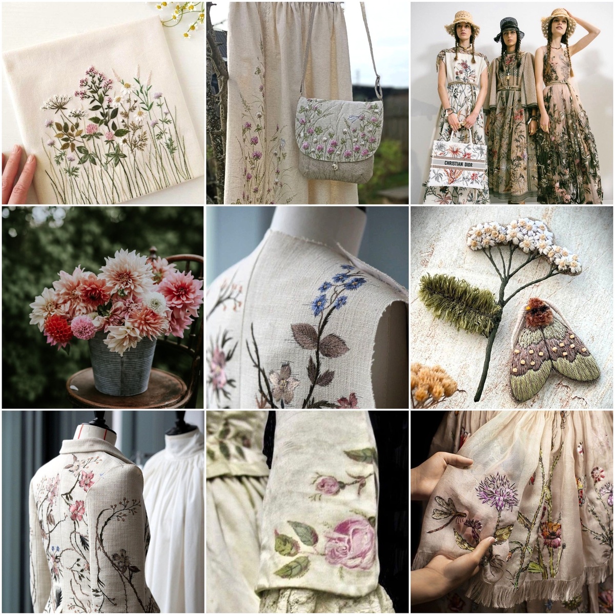 1. Август - вышивки в оттенках и настроении - Soft Summer. Иллюстрации из открытых источников, коллажи авторские.