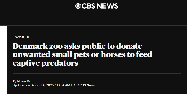 Датский зоопарк просит общественность пожертвовать нежелательных мелких домашних животных или лошадей, чтобы накормить содержащихся в неволе хищников