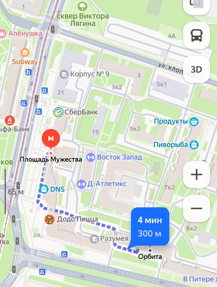 Расположение отеля "Орбита" в Санкт-Петербурге на Яндекс картах