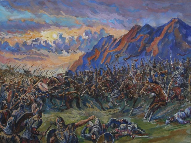 Иллюстрация Олега Леонтьева "Каталунская битва (атака гуннов)".