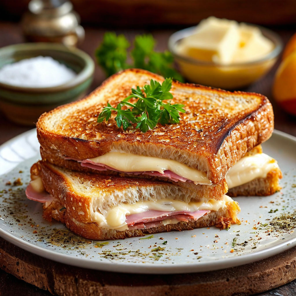 Croque-Monsieur — это классическое французское блюдо, которое представляет собой тост с ветчиной и сыром, запечённый в сырно-сливочном соусе.
Это блюдо стало популярным во Франции в начале XX века и до сих пор остаётся одним из самых любимых завтраков и перекусов.
Croque-Monsieur часто подают в кафе и ресторанах Франции как горячую закуску или лёгкий обед.
Существует множество вариаций этого блюда, включая добавление других видов сыра, ветчины или даже овощей.
Для приготовления Croque-Monsieur обычно используют белый хлеб для тостов, который делает блюдо более хрустящим и аппетитным.
Эмментальский сыр, который используется в рецепте, известен своим насыщенным вкусом и ароматом, что придаёт блюду особый характер.
Сливочный соус, приготовленный на основе молока и муки, придаёт Croque-Monsieur нежность и кремовость.
Желток, добавленный в соус, делает его более густым и насыщенным, а также придаёт красивый золотистый цвет.
Пармезан, посыпанный сверху, добавляет пикантности и усиливает сырный вкус блюда.
Croque-Monsieur можно подавать как в горячем, так и в холодном виде, что делает его универсальным блюдом для любого времени суток.
